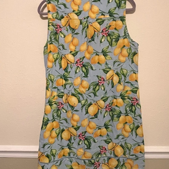 Linen Viscose For Cynthia Lemon Hibiscus Floral Sleeveless Knee Length Dress - Picture 6 of 7